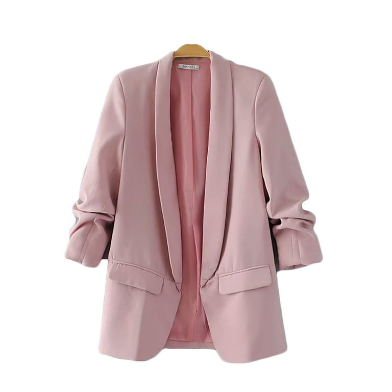 Jalioing Half Sleeve Suits Coats for Women Pleated 3/4 Sleeve