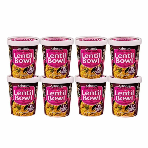 Aahana's Lentil Bowl - Masala - Vegan Food, Gluten Free Meals, Kosher, Non-GMO, Plant-Based, Meals Ready To Eat Indian Food & Vegetarian Food | Just Add Water, No Refrigeration (8 Pack)