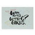 thumbnail image 1 of Feminist Cutting Board, Inspirational Feminist Phrase Who Runs the World Girls with Doodle Lines Zigzags, Decorative Tempered Glass Cutting and Serving Board, Small Size, Multicolor, by Ambesonne, 1 of 1
