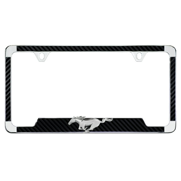 Ford 3D Pony Bottom Black Simulated Carbon Fiber License Plate Frame Holder