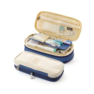 Big Capacity Pencil Case, Foldable Canvas Pencil Case, Pencil Pouch Box Organizer with Double Zipper, Student Stationery Organizer