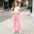 thumbnail image 4 of Girls Cargo Pants Wide Leg Sweatpants Baggy Casual Athletic Pants Elastic High Waist Joggers with Multi Pockets Pink 150, 4 of 9