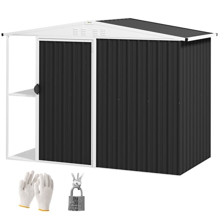 SSLZ 8 x 4ft Outdoor Garden Shed, Metal Shed with Air Vents and Lock for Backyard, Garden, Patio, Dark Gray