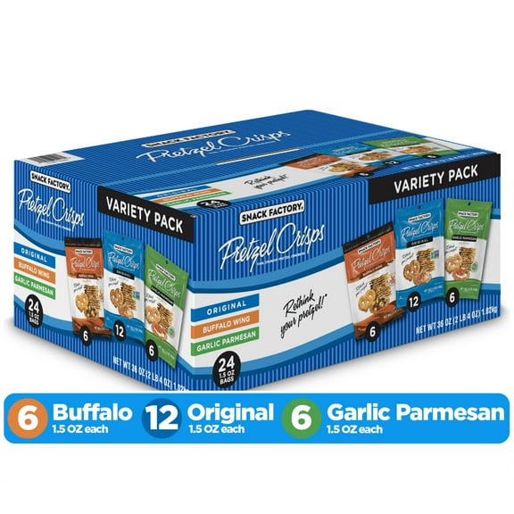 Snack Factory Pretzel Crisps Variety Pack, 1.5 oz Snack Packs, 24 Ct