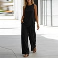 thumbnail image 5 of ibuvkizy Linen Outfit Set Women 2 Piece Sleeveless Round Neck Asymmetrical Hem Tank Tops and High Waist Wide Leg Pants with Pockets and Drawstring,Casual Loose Lounge Sets for Summer Beach Vacation, 5 of 7