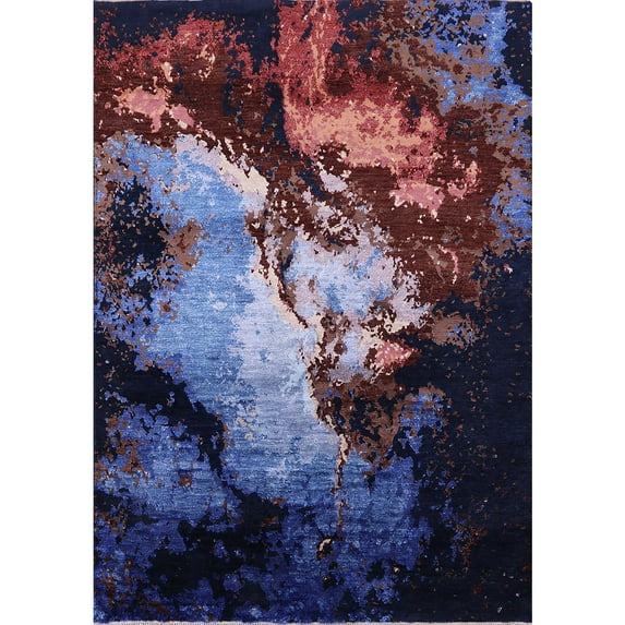 Ahgly Company Indoor Rectangle Mid-Century Modern Deep Purple Oriental Area Rugs, 2' x 3'