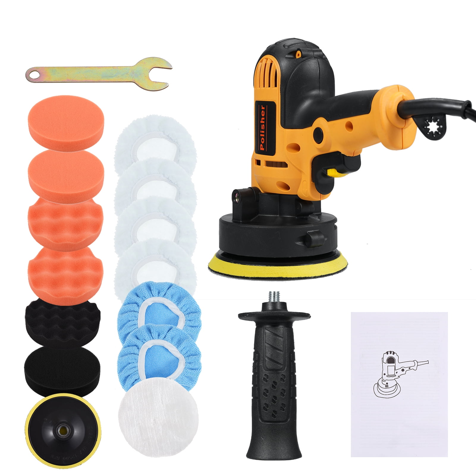 Polishers,5-inch Car Polisher Rotary Tool Floor Buffer 600-3700rpm Variable With Auxiliary Handle Floor Furniture Ceramic Wool Pads Rotary Variable With Auxiliary Kit 700w Auto Dsfen