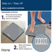 iHome Digital Battery Powered Bathroom Scale with Backlit LCD 400 lbs Capacity, Gray