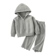 thumbnail image 4 of BLVB Girls 2 Piece Outfit Set Long Sleeve Zipper Knit Sweater Jacket and Lace Wide Leg Pants Lounge Sets Fall Winter Clothes for Toddler Kids(Gray,2-3 Years), 4 of 9
