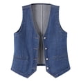 thumbnail image 2 of Xdegoge Jean Vest for Women Denim Sleeveless Jacket Button Up V Neck Classic Fit Casual Outerwear Summer Waistcoat Lightweight Breathable Denim Top Everyday Layering, 2 of 4