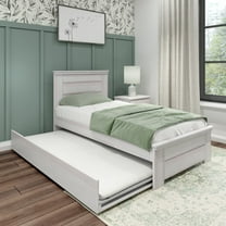 Max & Lily Twin Bed Frame with Plank Headboard and Trundle, Solid Wood Platform Bed, White Wash