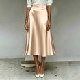 thumbnail image 5 of Nmnitkp Skirts for Women High Waist Satin A-Line Midi Skirt, Elegant Solid Silk-Like Flowy Skirt with Pockets, for Work, Wedding Guest & Daily WearBeige,L, 5 of 9