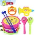 thumbnail image 4 of Ensemble d'Instruments de Musique pour Enfants 5 Pcs Casse-Tête Combinaison Instrument de Musique pour Bébé Tambour Double Face Marteau de Sable Jouet Animal pour Enfants, A1, 4 of 5