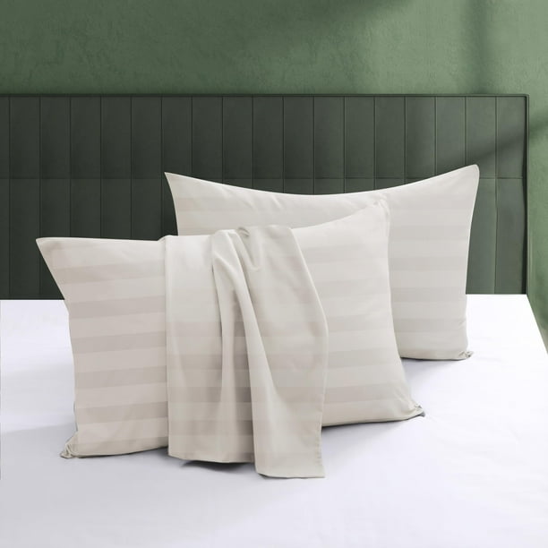 Juego de 2 protectores de almohada 100% algodón egipcio de 600 hilos con cremallera, fundas de almohada refrescantes de tejido de satén, silenciosas y transpirables, de fácil cuidado (2 piezas Queen r