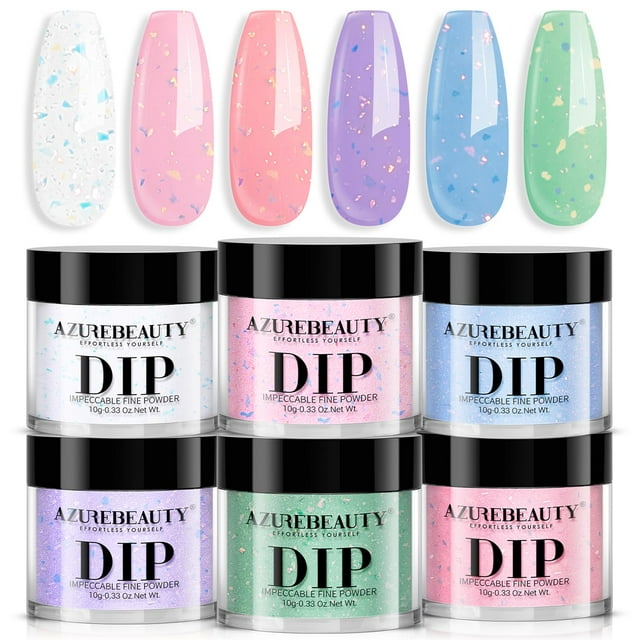 Set de uñas en polvo AZUREBEAUTY, transparente, rosa, coral, violeta, azul y verde