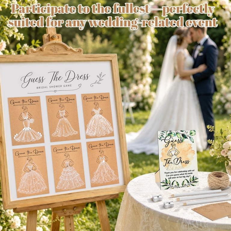 30 Sets Guess The Dress Bridal Shower Games for Guests,Fun Wedding Party Supplies with Wedding Shower Games Cards Clips and Pencils