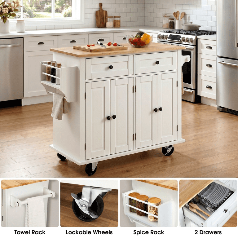 RichYa Large Portable Kitchen Island with Storage, Moveable