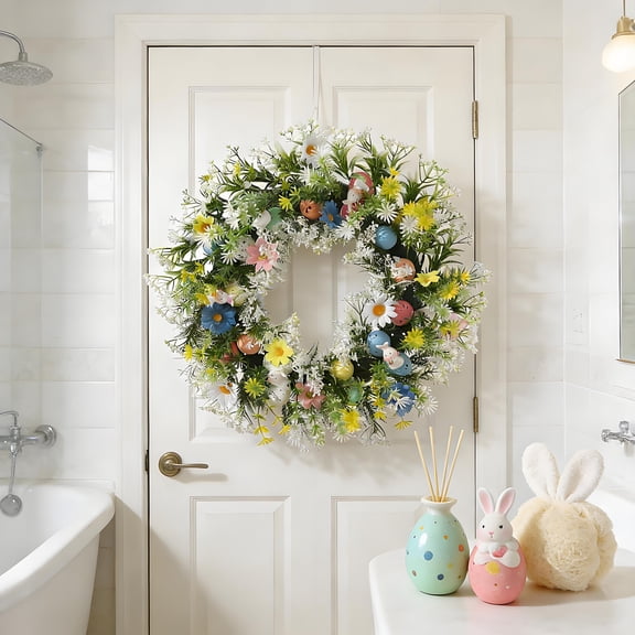 XGFHYJEH Easter Wreaths for Front Door with Colorful Eggs, Artificial Eggs Door Wreath, Easter Decorations fo Home Wall Window Indoor Outdoor Spring Holiday Decor