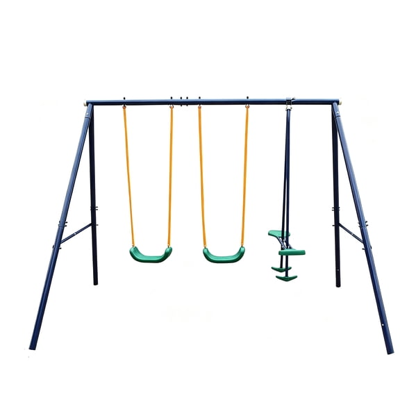 2 in 1 Backyard Swing Set with Belt Swing and Glider, Heavy-Duty A-Frame Metal Swing Stand for Kids Ages 3-8