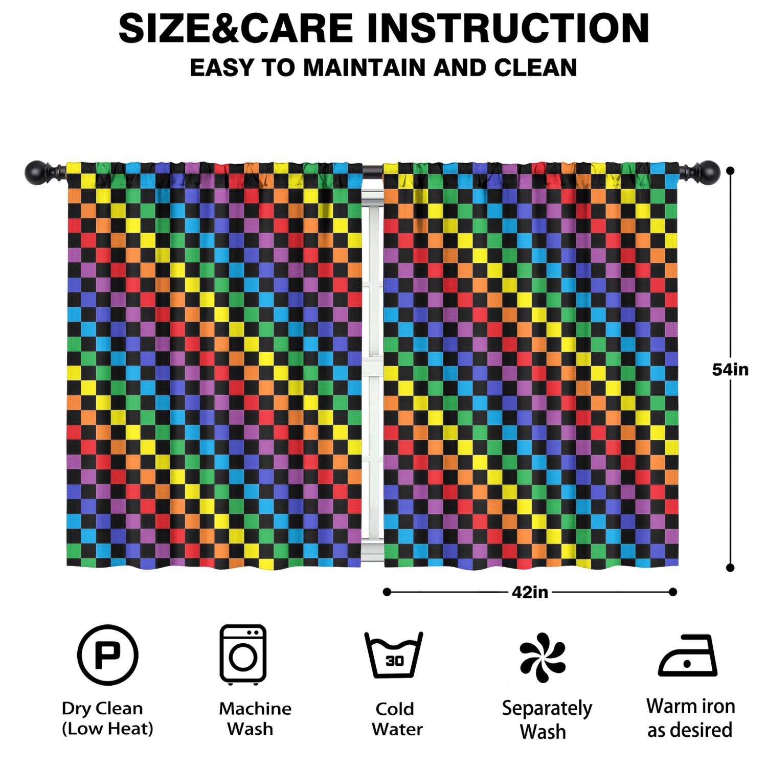 Blackout Kids Curtains,Rainbow Checkerboard Childrens Insulated Curtains Set Of 2,Bedroom Essentials,Toddler Room Decor 42"x54"(106x137cm)