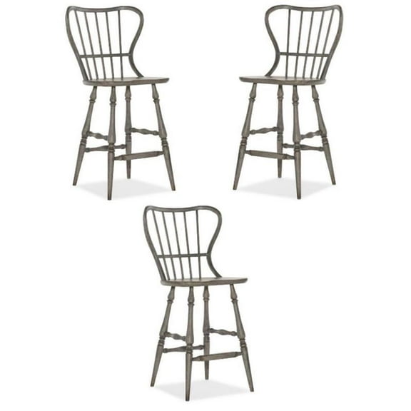 Home Square Dining Room Spindle Back Bar Stool in Speckled Gray - Set of 3