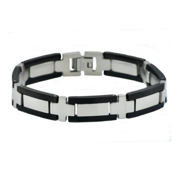 Arista Men's Fashionable Bracelet in Black Plated Solid Stainless Steel, 8.5"