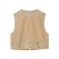 thumbnail image 2 of Caoirhny Women Vest, Sleeveless Open Front Embroidery Flower Sequined Outwear Gilet for Casual Street, 2 of 9