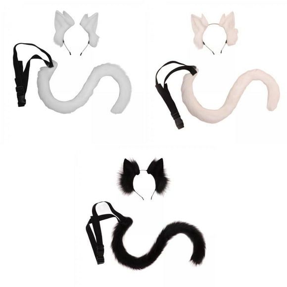 Cosplay Play Costume,Kitty Faux Fur Cat Ears Tail Costume Kits,Women Girl Halloween Party Cosplay Accessories,Plush Wolf Fox Long Tail Fancy Dress Costume,Adult Kid Dress Up Tails Ear Playing