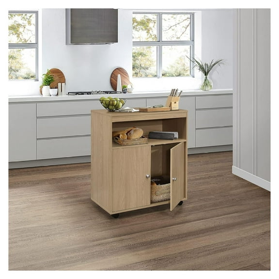 Brand Furniture - Microwave Kitchen Cart, 2-Door Accent Storage Cabinet (Beech)