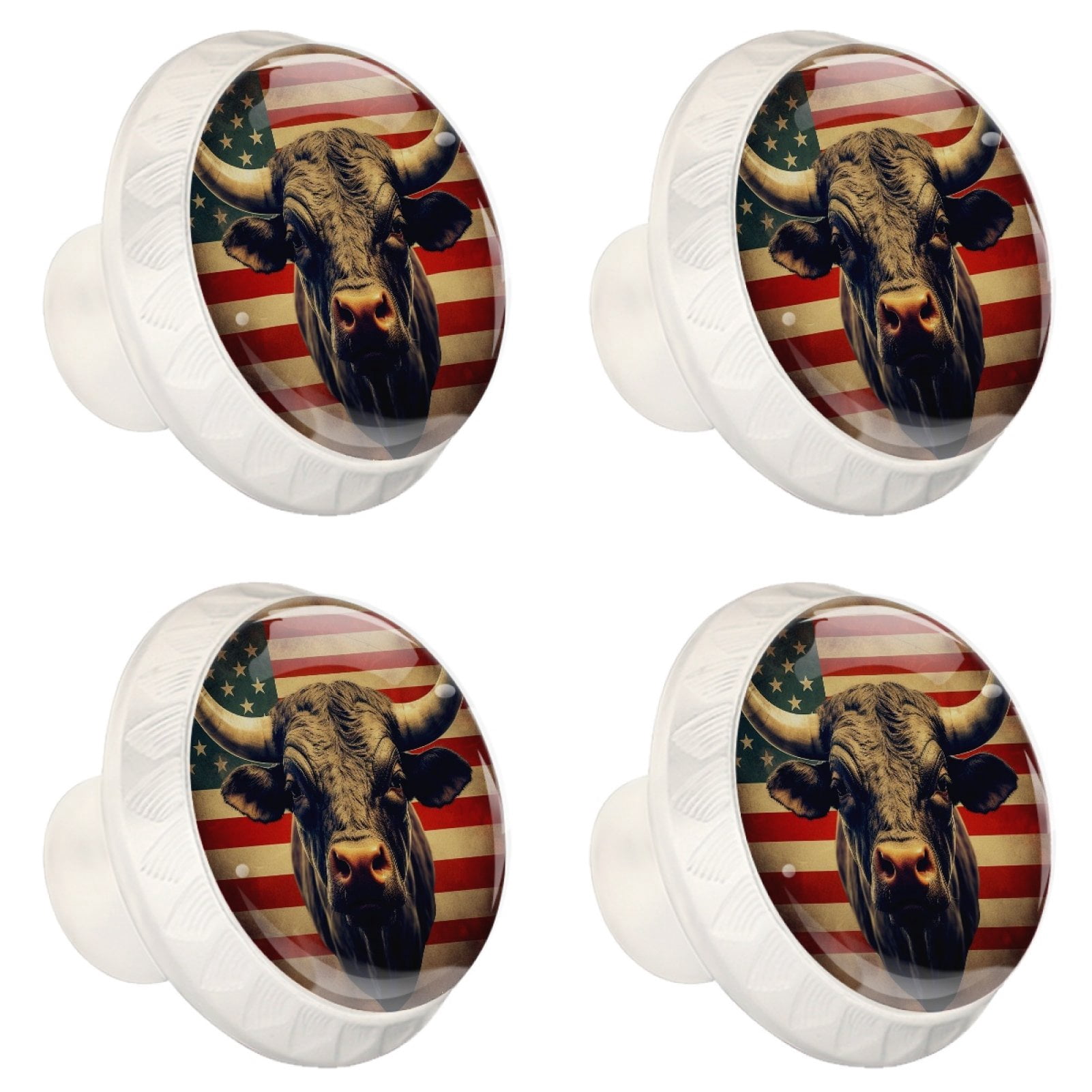 4 Pcs Cow American Flag Knobs for Kitchen Cabinet Cupboard Dresser Bookcase Drawer Pulls Handles Round Home Decor