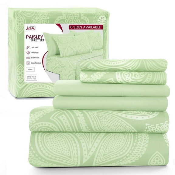 Lux Decor Collection Super Soft Brushed 6 Piece Bed Sheets Set (California King, Sage)