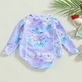 thumbnail image 4 of QJUHUNG Kid Baby Girls One Piece Swimsuit Long Sleeve Zipper Swimwear Ruffle Rashguard Bathing Suits Beachwear, 4 of 9