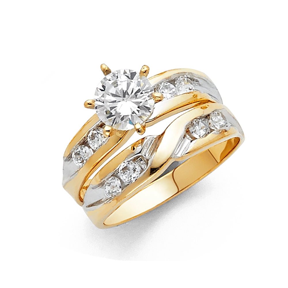 AA Jewels - Solid 14k White and Yellow Gold Two Tone Cubic Zirconia CZ ...
