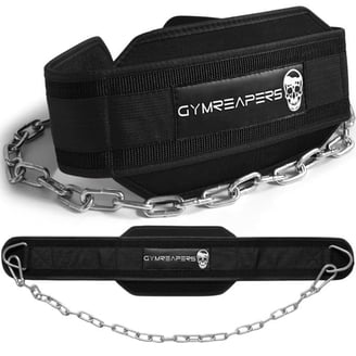 Dark Iron Fitness Leather Weight Lifting Dip Belt with Chain for