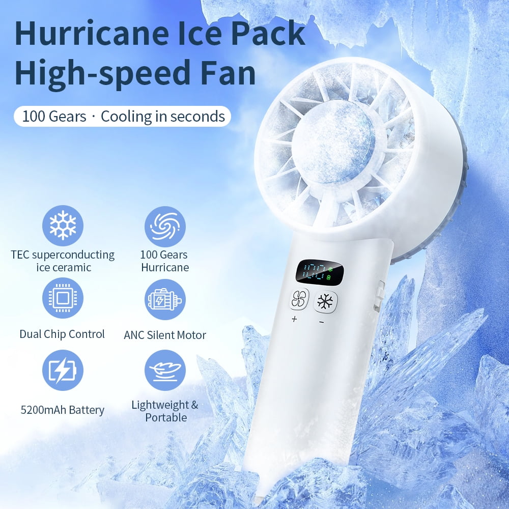Portable Handheld Fan with Ice Cooling 5200mAh Handheld Turbo Fan, High Speed 15000 RPM Powerful Cooling Ice HandFan, Mini Fans Speed(1-100), Personal Air Conditioner Fan for Travel, Outdoor(White)