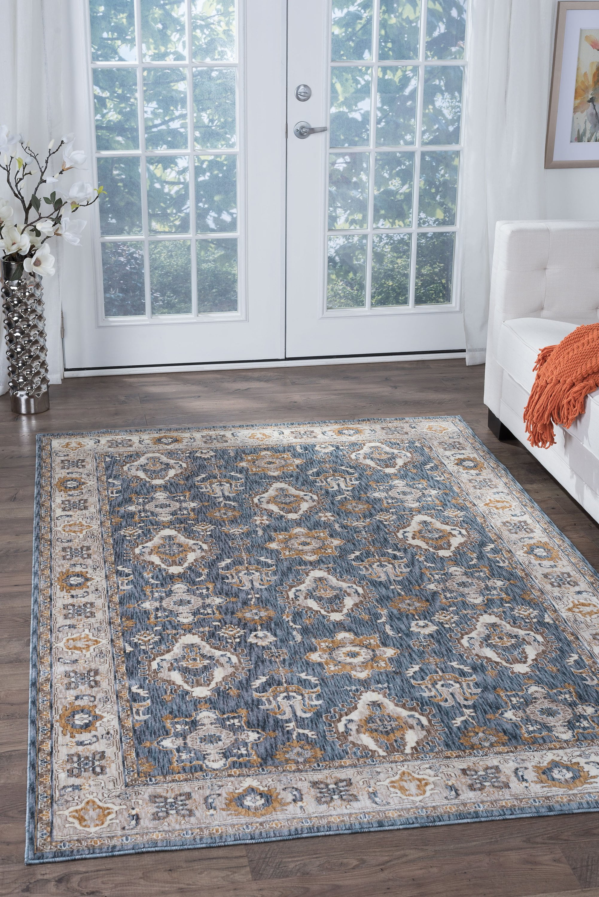 Traditional 8x11 Area Rug (7'10'' x 10'3'') Oriental Navy, Blue Living