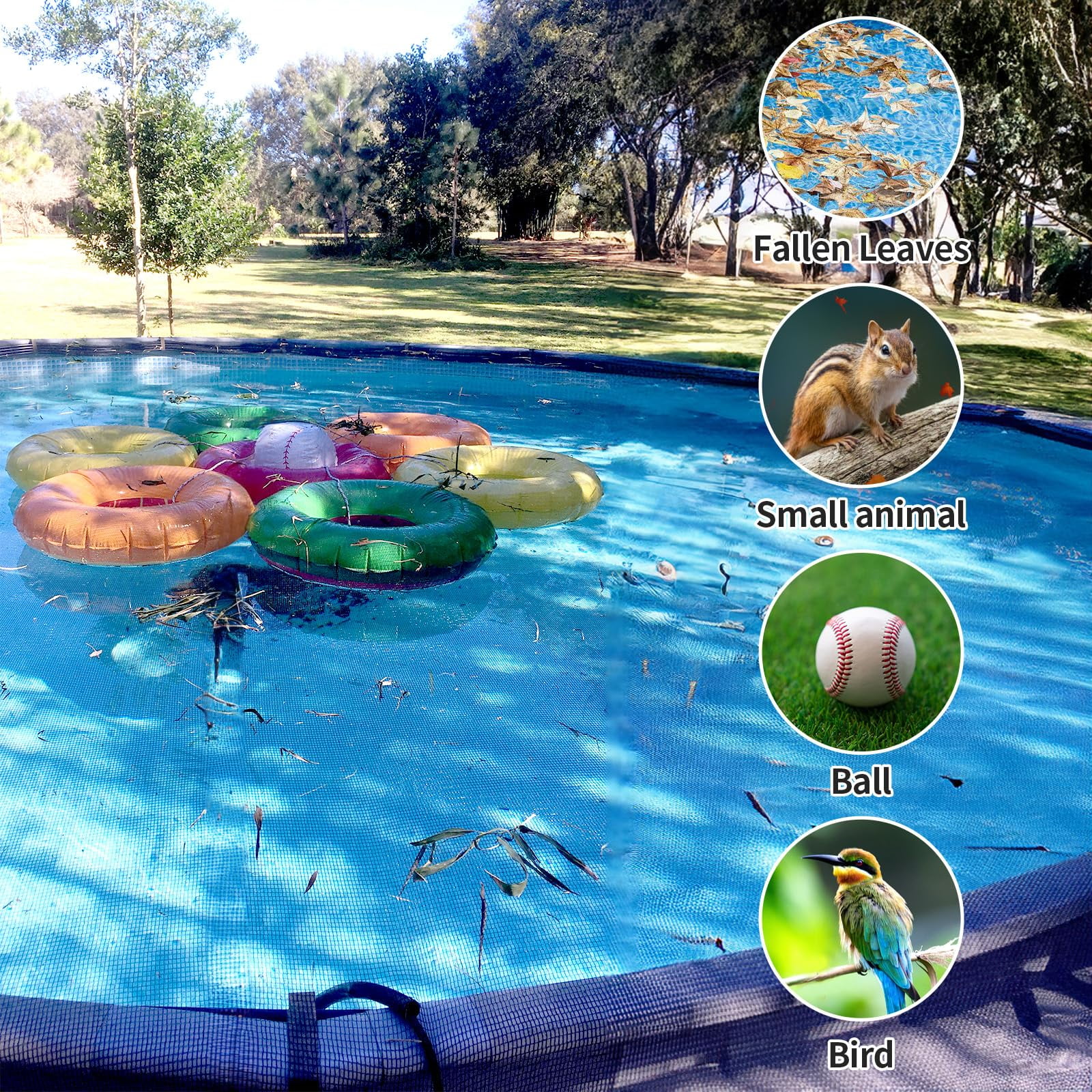 SLUMLOVE Freely cut 21ft Round Pool Leaf Net Cover - Pool Net Cover with 12 Pcs Swimming Pool Cover Clips - Leaf Net for 18ft Above Ground Pools