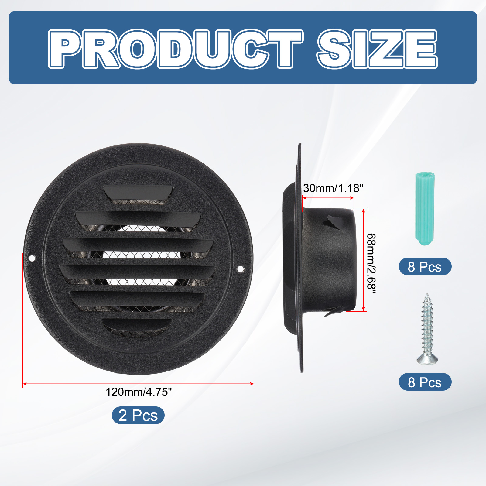 Uxcell Round Air Vents, Outlet Vents Cover 304 Stainless Steel Louver Grille Black 3 Inch