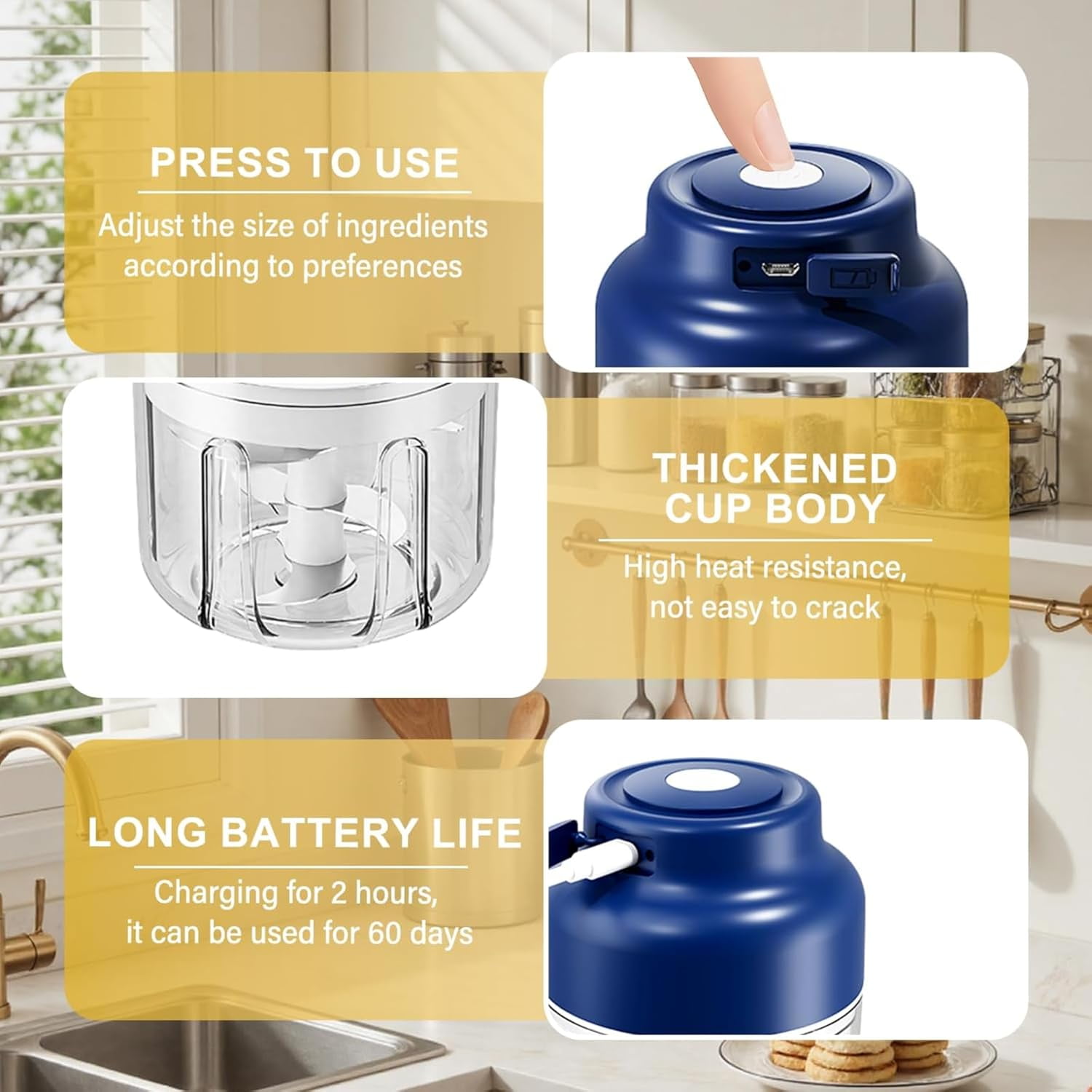 Electric Garlic Chopper,Mini Portable Veggie Cutter, USB Charging Wireless Food Processor for Mashing Onion, Chili, Ginger