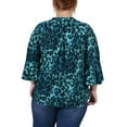 thumbnail image 3 of NY Collection Women's Plus Size 3/4 Bell Sleeve Pleat Front Y Neck Top, 3 of 4