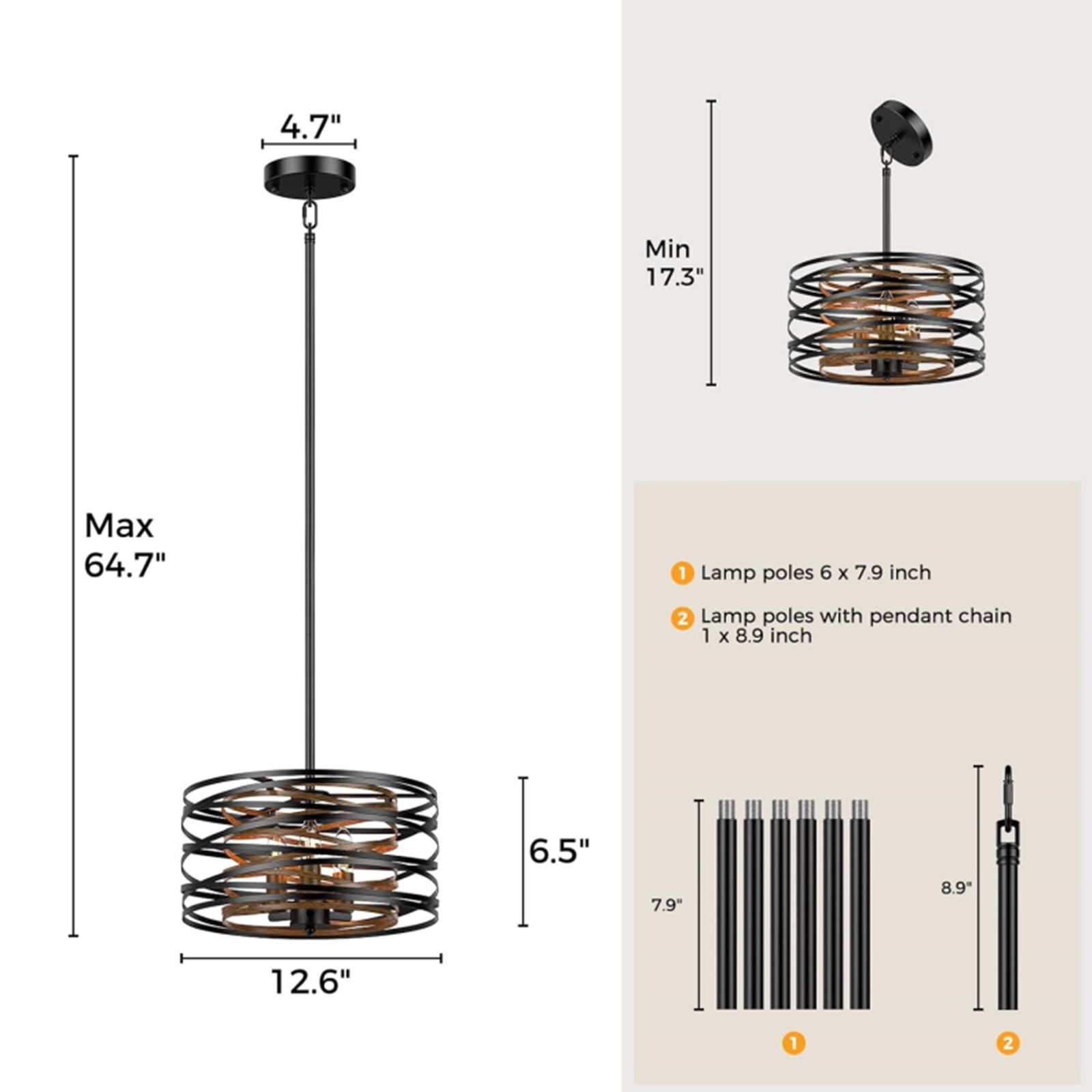 NookNova Black Chandelier, 3-Light Farmhouse Chandelier for Dining Room, Adjustable Hanging Light Fixtures Industrial Modern Chandelier for Bedroom, Foyer, Kitchen, Living Room, Entryway