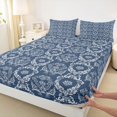 thumbnail image 3 of jejeloiu Gothic Damask Queen Sheet Sets,Blue Baroque Flower Bed Set For Men Women 4-Piece, 3 of 7