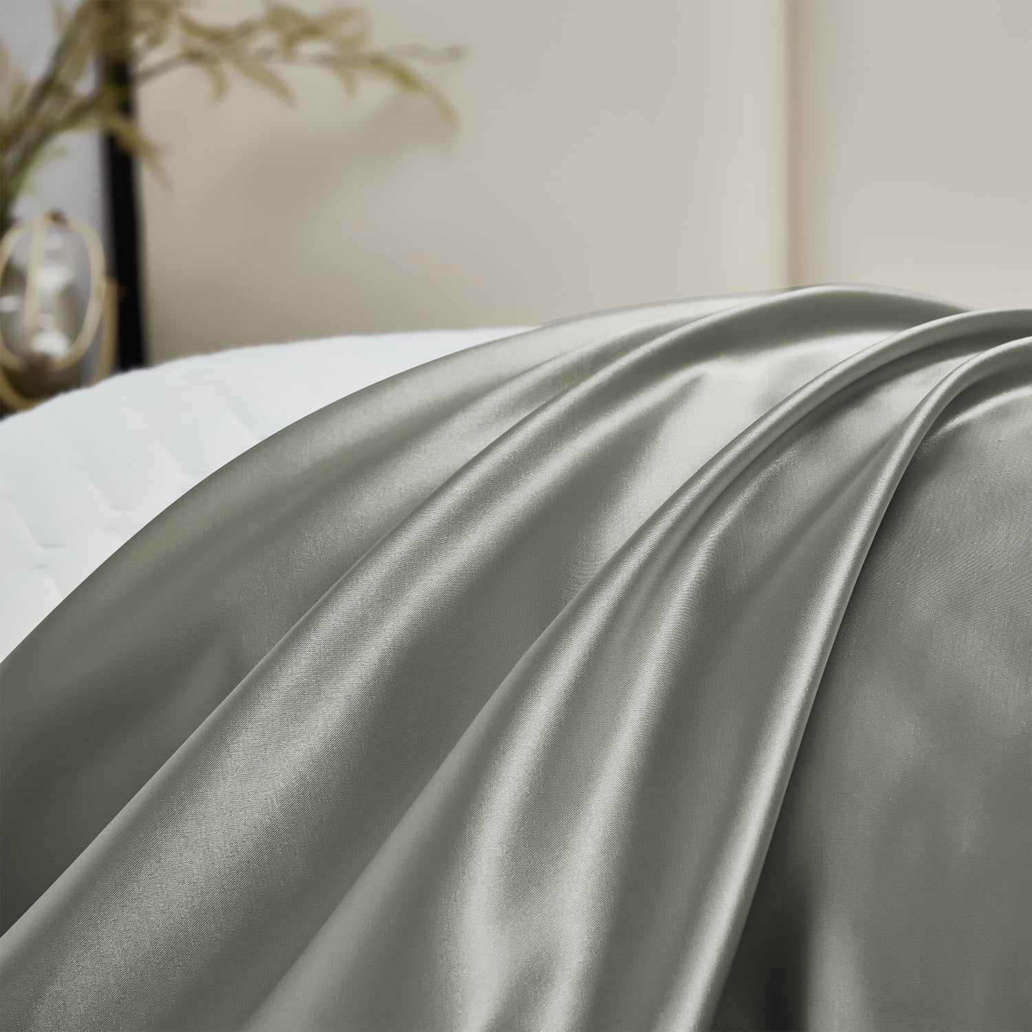 HIG Cooling Curved Pillow Cases 2 Pack King - Silky Soft Stretch Satin Pillow Shams, Dark Gray - 20x36 Inches