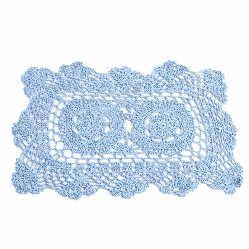 Light Blue Rectangle Cotton Hand Crocheted Lace Doilies