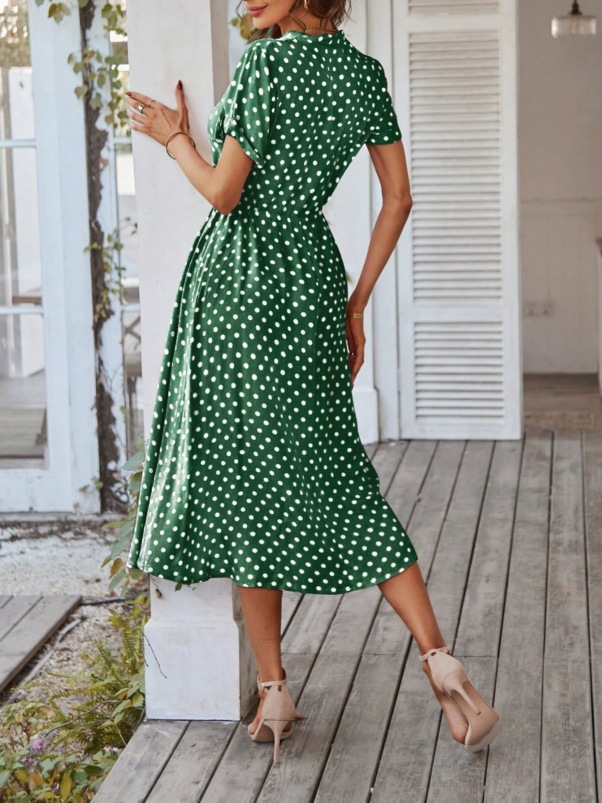 green polka dot midi dress Regio Midi Dress in Polka Dot Green 0