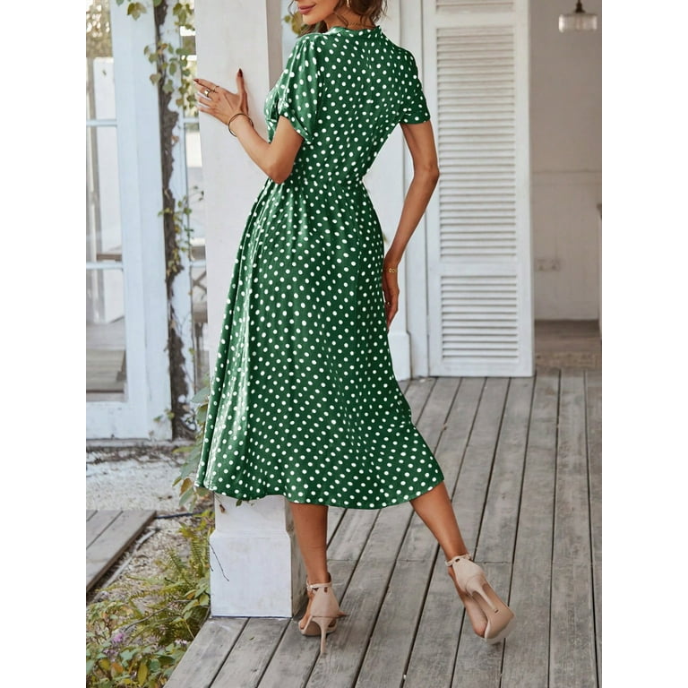 UoCefik Womens Dresses for Wedding Guest Polka Dot Button Down Tie Waist Midi Dress Y2k Elegant Short Sleeve Vacation Dresses Army Green M - Walmart.com UoCefik Womens Dresses for Wedding Guest Polka Dot Button Down Tie Waist Midi Dress Y2k Elegant Short Sleeve Vacation Dresses Army Green M - Walmart.com
