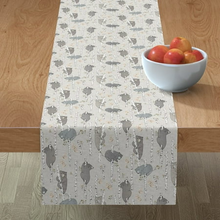 

Cotton Sateen Table Runner 90 - Birch Bears Small Latte Bear Forest Woodland Neutral Baby Boy Animal Nursery Gender Room Tree Nature Print Custom Table Linens by Spoonflower