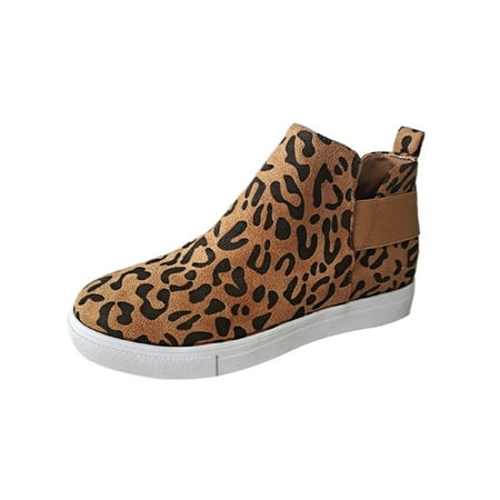 

Woobling Womens Comfortable Ankle Boots Slip On Sneaker Booties Outdoor Fashion Cut Out Sneakers Leopard Print 5