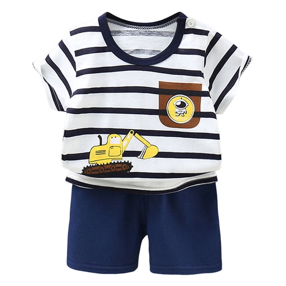 Ulanda Toddler Summer Graphic Clothes 2 Pieces Baby Boys Girls Cute Short Sleeve Tops Shorts Outfits Comfort Breathable Set (Dark Blue, 2-3 Years)