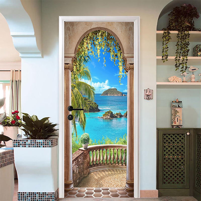 3D Self-adhesive Sea Balcony Arch Door Sticker Murals Bedroom Photo Wall Decor 